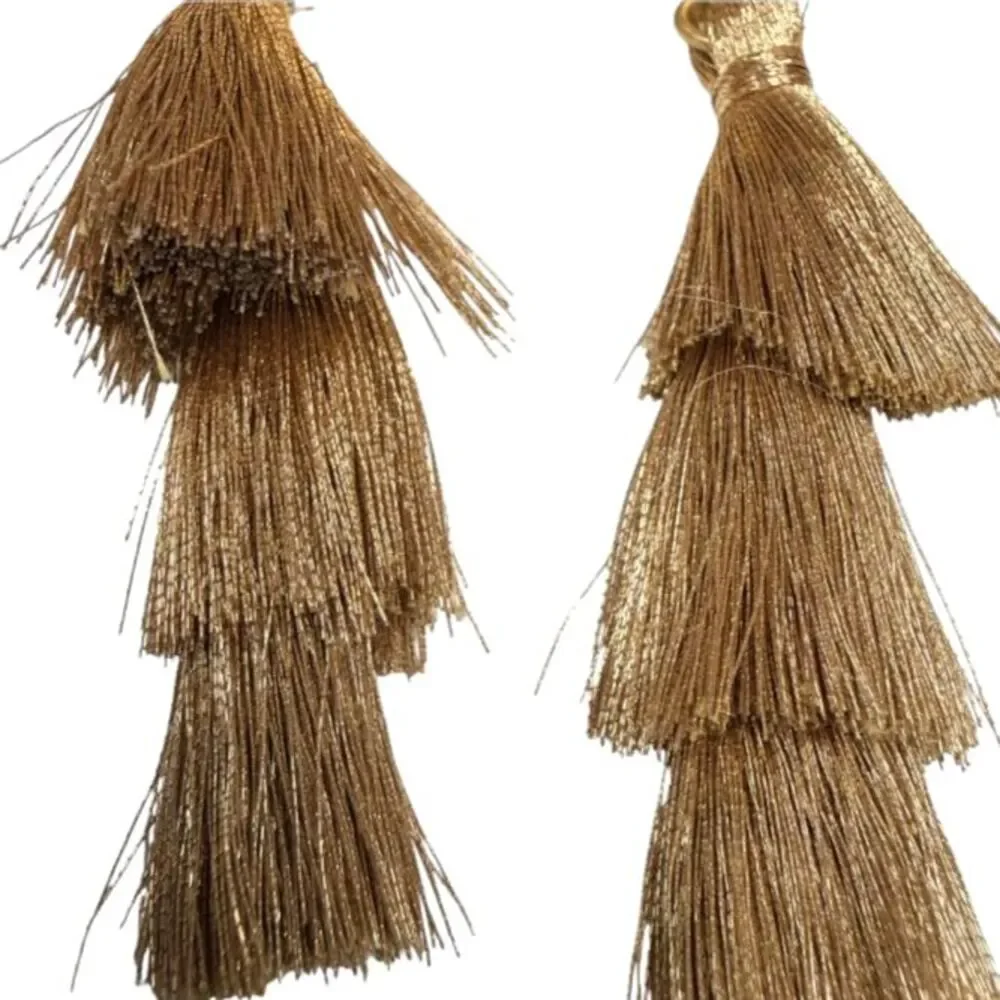 J.Crew Metallic Gold Three Tier Silky Fringe Tassel Post Style Drop Earrings